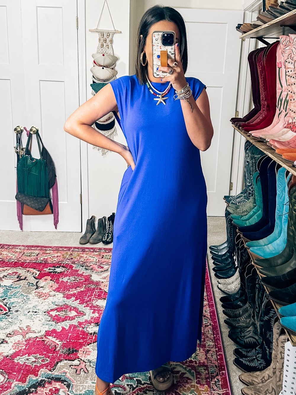 Sleek Royal Blue Sleeveless Maxi Dress